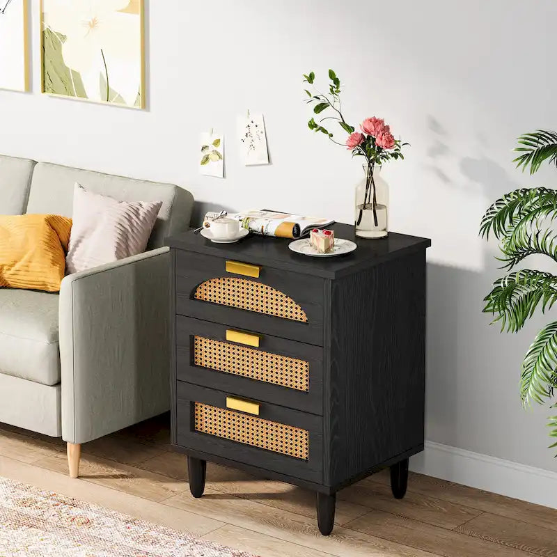 Table de chevet de 20 pouces, commode de chevet en bois à 3 tiroirs, meuble de rangement pour chambre, vert