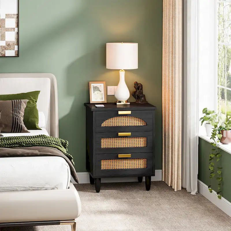 Table de chevet de 20 pouces, commode de chevet en bois à 3 tiroirs, meuble de rangement pour chambre, vert