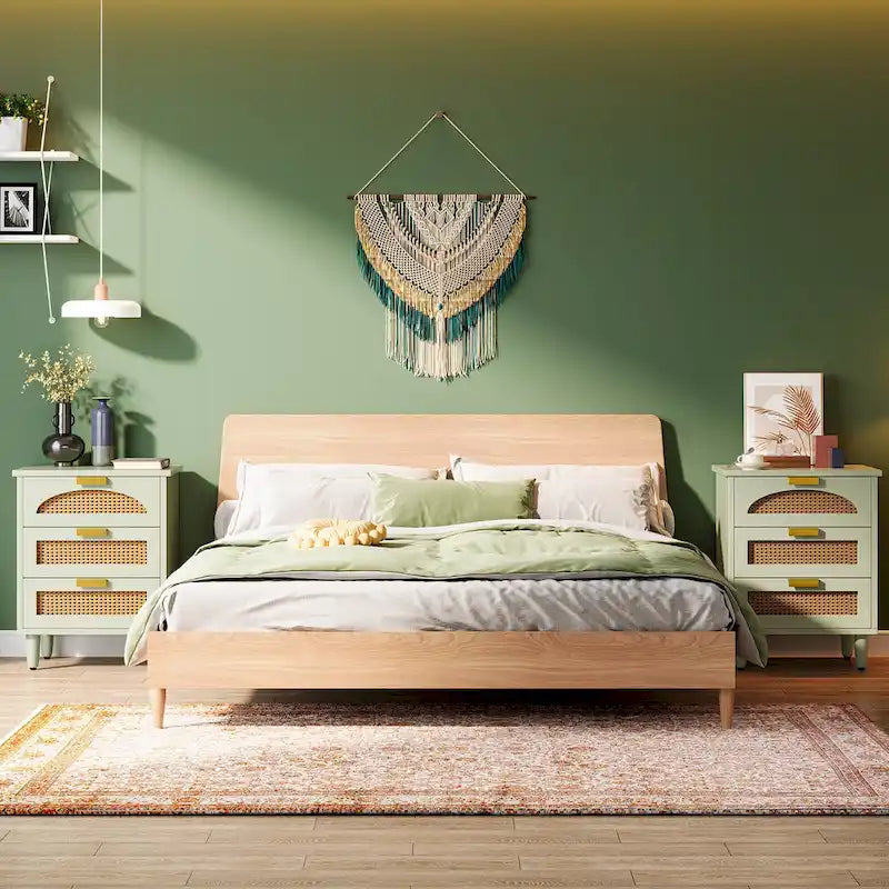 Table de chevet de 20 pouces, commode de chevet en bois à 3 tiroirs, meuble de rangement pour chambre, vert