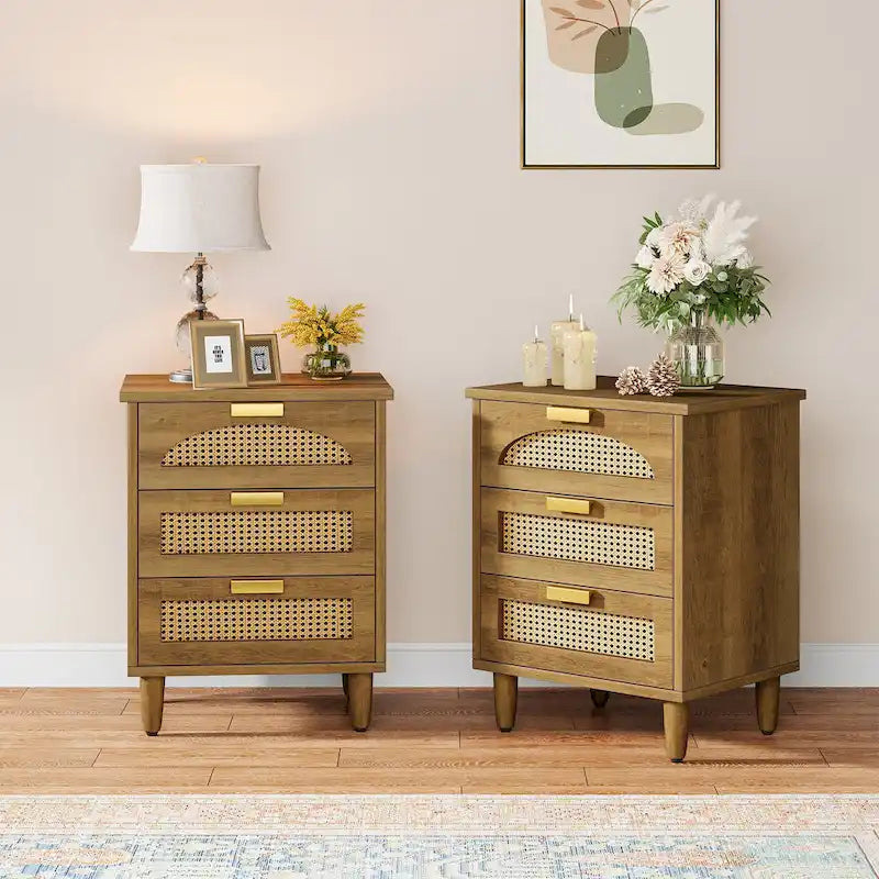 Table de chevet de 20 pouces, commode de chevet en bois à 3 tiroirs, meuble de rangement pour chambre, vert