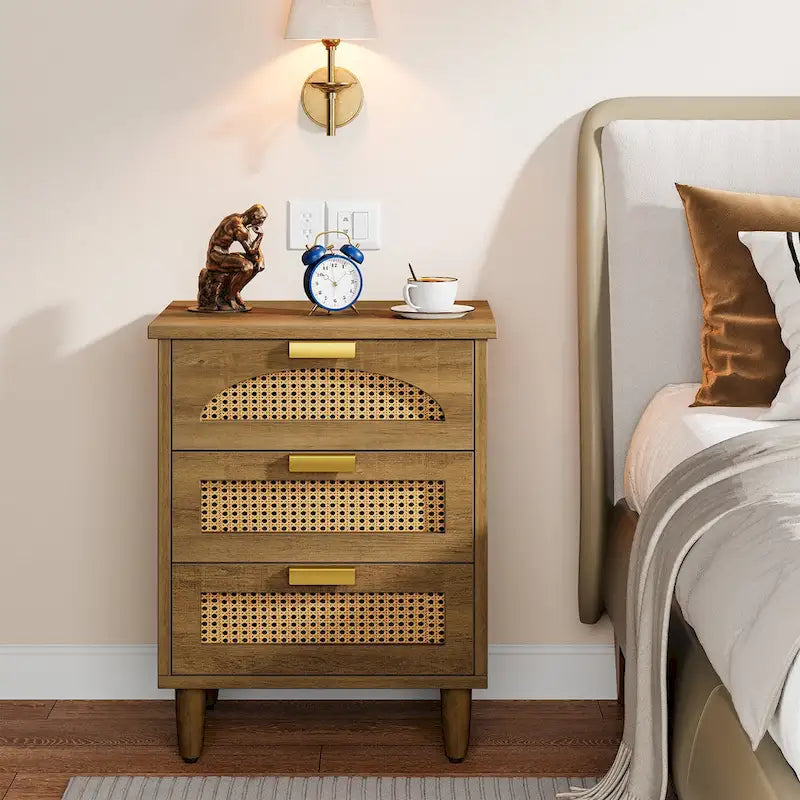 Table de chevet de 20 pouces, commode de chevet en bois à 3 tiroirs, meuble de rangement pour chambre, vert