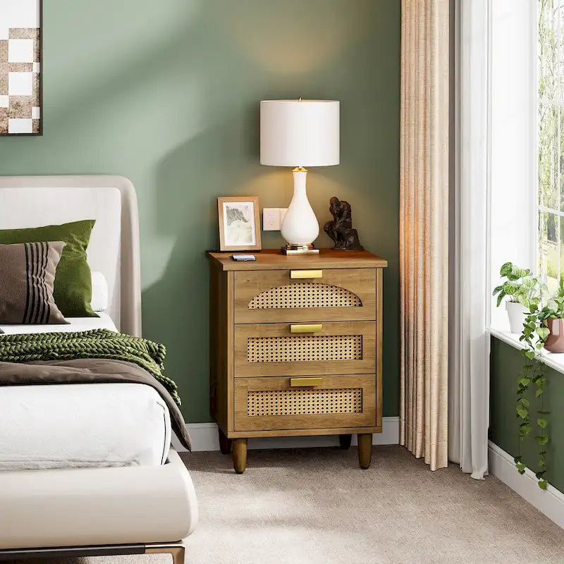 Table de chevet de 20 pouces, commode de chevet en bois à 3 tiroirs, meuble de rangement pour chambre, vert