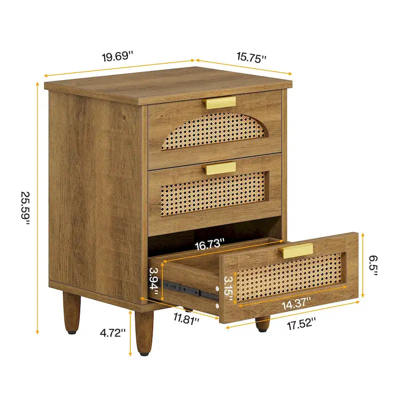 Table de chevet de 20 pouces, commode de chevet en bois à 3 tiroirs, meuble de rangement pour chambre, vert