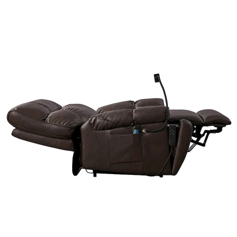 Fauteuil inclinable avec support de téléphone, releveur électrique avec 2 moteurs, massage et chauffage pour personnes âgées, 2 poches latérales, porte-gobelets