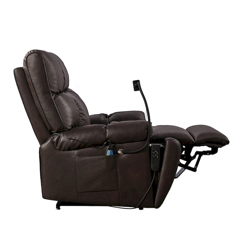 Fauteuil inclinable avec support de téléphone, releveur électrique avec 2 moteurs, massage et chauffage pour personnes âgées, 2 poches latérales, porte-gobelets