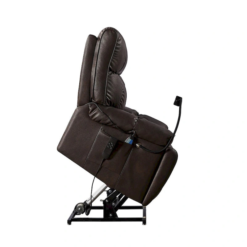 Fauteuil inclinable avec support de téléphone, releveur électrique avec 2 moteurs, massage et chauffage pour personnes âgées, 2 poches latérales, porte-gobelets
