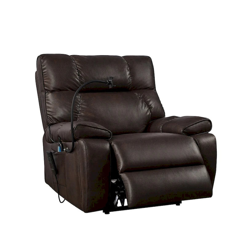 Fauteuil inclinable avec support de téléphone, releveur électrique avec 2 moteurs, massage et chauffage pour personnes âgées, 2 poches latérales, porte-gobelets