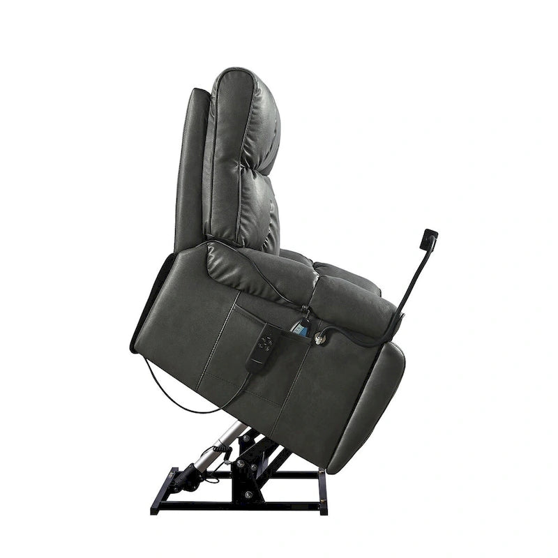Fauteuil inclinable avec support de téléphone, releveur électrique avec 2 moteurs, massage et chauffage pour personnes âgées, 2 poches latérales, porte-gobelets