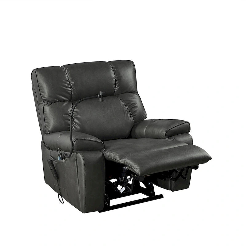 Fauteuil inclinable avec support de téléphone, releveur électrique avec 2 moteurs, massage et chauffage pour personnes âgées, 2 poches latérales, porte-gobelets