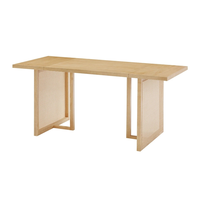 Table de salle à manger bohème pour 6 personnes avec pieds en bois massif et accent en rotin bohème